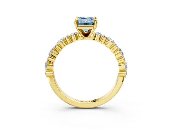Yellow Gold Emerald Cut Pear Side Stone Engagement Ring Setting for Fancy Blue Center