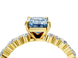 Yellow gold Fancy Blue Emerald Cut Diamond Solitaire with Side Stones, Pave Band, Four-Prong Setting_75