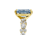 Yellow gold Fancy Blue Emerald Cut Diamond Solitaire with Side Stones, Pave Band, Four-Prong Setting_76