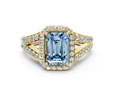 Yellow gold Fancy Blue Emerald Cut Diamond Split Shank Halo Ring with Four-Prong Setting_73