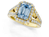 Yellow gold Fancy Blue Emerald Cut Diamond Split Shank Halo Ring with Four-Prong Setting_74
