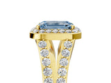Yellow gold Fancy Blue Emerald Cut Diamond Split Shank Halo Ring with Four-Prong Setting_78