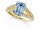 Yellow gold Fancy Blue Emerald Cut Diamond Split Shank Pavé Engagement Ring with Four-Prong Setting_74