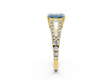 Yellow gold Fancy Blue Emerald Cut Diamond Split Shank Pavé Engagement Ring with Four-Prong Setting_75