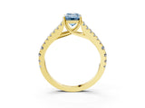 Yellow gold Fancy Blue Emerald Cut Diamond Split Shank Pavé Engagement Ring with Four-Prong Setting_76