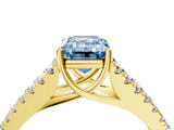 Yellow gold Fancy Blue Emerald Cut Diamond Split Shank Pavé Engagement Ring with Four-Prong Setting_77