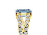 Yellow gold Fancy Blue Emerald Cut Diamond Split Shank Pavé Engagement Ring with Four-Prong Setting_78