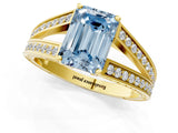 Yellow gold Fancy Blue Emerald Cut Diamond Split Shank Ring with Pavé Band and Four-Prong Setting_45