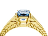 Yellow gold Fancy Blue Emerald Cut Diamond Split Shank Ring with Pavé Band and Four-Prong Setting_48