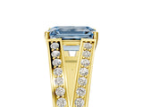 Yellow gold Fancy Blue Emerald Cut Diamond Split Shank Ring with Pavé Band and Four-Prong Setting_49