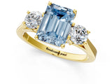 Yellow gold Fancy Blue Emerald Cut Diamond Three-Stone Engagement Ring with Prong Setting and Pavé Band_1