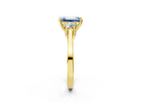 Yellow gold Fancy Blue Emerald Cut Diamond Three-Stone Engagement Ring with Prong Setting and Pavé Band_2