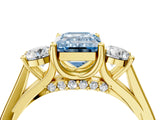 Yellow gold Fancy Blue Emerald Cut Diamond Three-Stone Engagement Ring with Prong Setting and Pavé Band_4