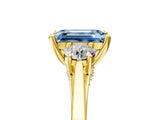 Yellow gold Fancy Blue Emerald Cut Diamond Three-Stone Engagement Ring with Prong Setting and Pavé Band_5