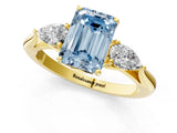 Yellow gold Fancy Blue Emerald Cut Diamond Three-Stone Ring with Pear Side Stones and Four-Prong Setting_73