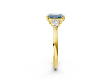 Yellow gold Fancy Blue Emerald Cut Diamond Three-Stone Ring with Pear Side Stones and Four-Prong Setting_74