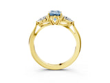Yellow gold Fancy Blue Emerald Cut Diamond Three-Stone Ring with Pear Side Stones and Four-Prong Setting_75