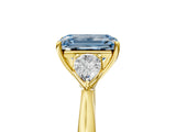 Yellow gold Fancy Blue Emerald Cut Diamond Three-Stone Ring with Pear Side Stones and Four-Prong Setting_77