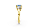 Yellow gold Fancy Blue Emerald Cut Diamond Three-Stone Ring with Prong Setting and Classic Band_124