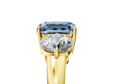 Yellow gold Fancy Blue Emerald Cut Diamond Three-Stone Ring with Prong Setting and Classic Band_127
