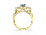 Yellow gold Fancy Blue Emerald Cut Diamond Three-Stone Ring with Prong Setting and Pavé Band_3