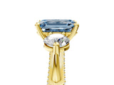 Yellow gold Fancy Blue Emerald Cut Diamond Three-Stone Ring with Prong Setting and Pavé Band_5