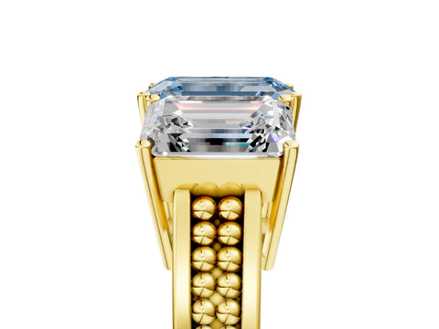 Yellow gold Fancy Blue Emerald Cut Diamond Three-Stone Ring with Prong Setting and Textured Band_5