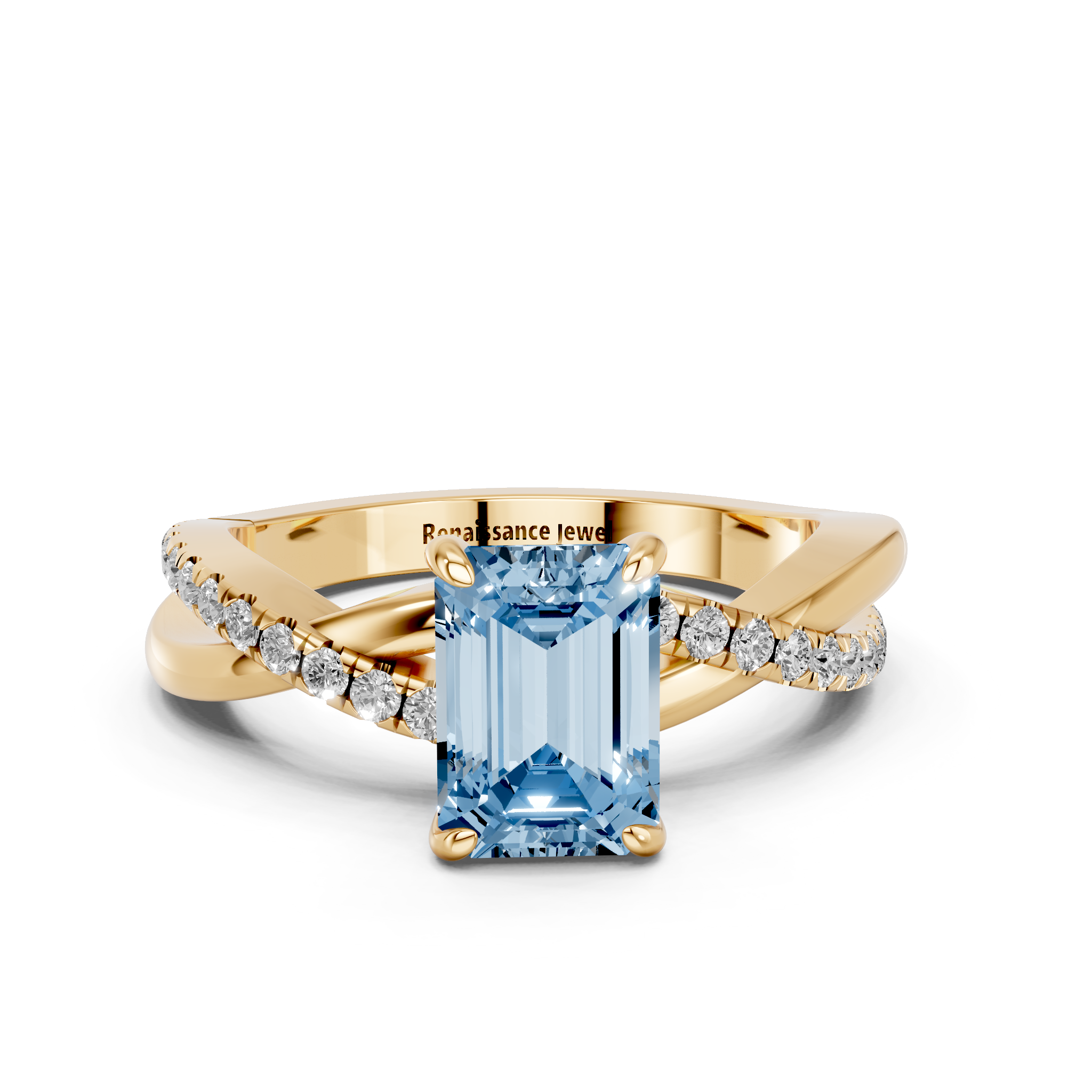 Yellow gold Fancy Blue Emerald  Cut Diamond Twist Band Solitaire with Prong Setting_3