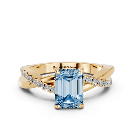 Yellow gold Fancy Blue Emerald  Cut Diamond Twist Band Solitaire with Prong Setting_3