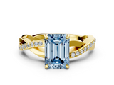 Yellow gold Fancy Blue Emerald  Cut Diamond Twisted Band Engagement Ring with Prong Setting_3