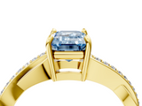 Yellow gold Fancy Blue Emerald  Cut Diamond Twisted Band Engagement Ring with Prong Setting_7