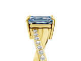Yellow gold Fancy Blue Emerald  Cut Diamond Twisted Band Engagement Ring with Prong Setting_8