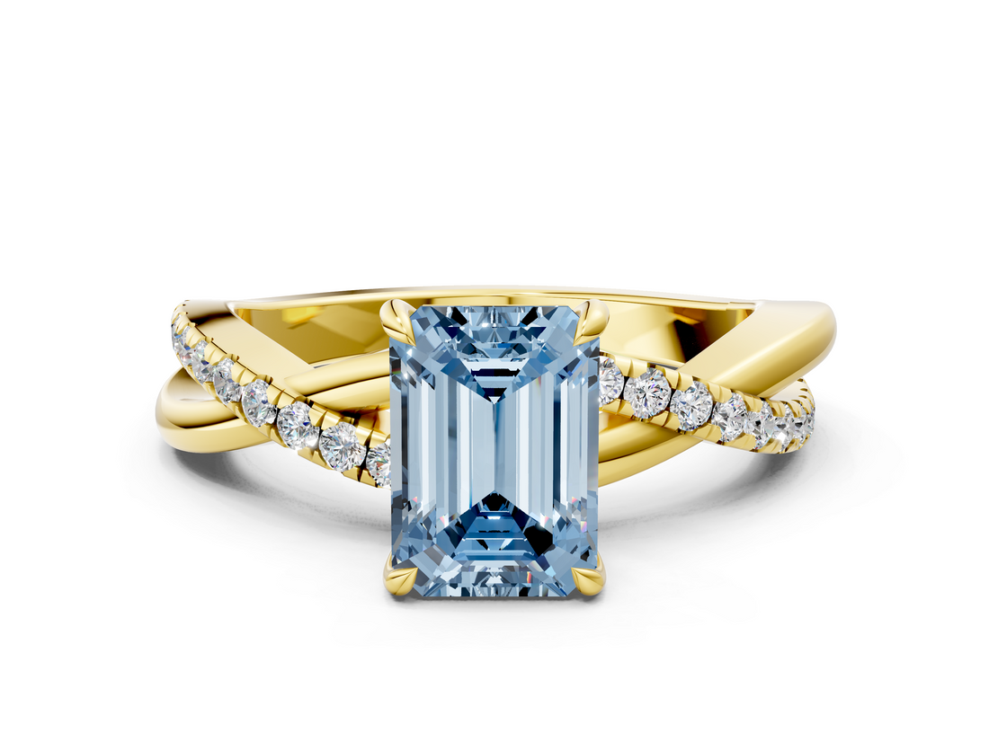 Yellow gold Fancy Blue Emerald  Cut Diamond Twisted Band with Pavé Setting and Four-Prong Setting_20