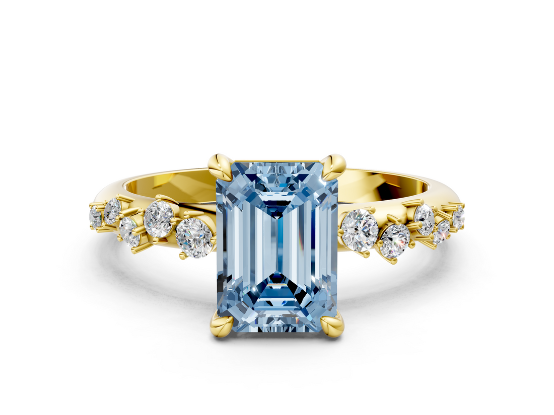 Yellow gold Fancy Blue Emerald  Cut Diamond Vine Band with Four-Prong Setting_56