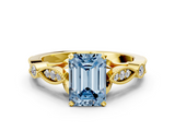 Yellow gold Fancy Blue Emerald  Cut Diamond with Milgrain Marquise and Bezel Accents on a Solitaire Band with Prong Setting_220