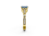 Yellow gold Fancy Blue Emerald  Cut Diamond with Milgrain Marquise and Bezel Accents on a Solitaire Band with Prong Setting_222