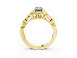 Yellow gold Fancy Blue Emerald  Cut Diamond with Milgrain Marquise and Bezel Accents on a Solitaire Band with Prong Setting_223
