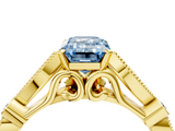 Yellow gold Fancy Blue Emerald  Cut Diamond with Milgrain Marquise and Bezel Accents on a Solitaire Band with Prong Setting_224