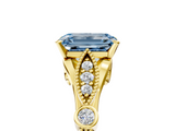 Yellow gold Fancy Blue Emerald  Cut Diamond with Milgrain Marquise and Bezel Accents on a Solitaire Band with Prong Setting_225