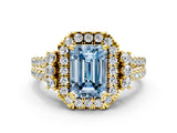 Yellow gold Fancy Blue Emerald  Cut Double Halo Diamond Engagement Ring with Pave Band and Four-Prong Setting_86