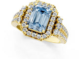 Yellow gold Fancy Blue Emerald  Cut Double Halo Diamond Engagement Ring with Pave Band and Four-Prong Setting_87