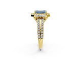 Yellow gold Fancy Blue Emerald  Cut Double Halo Diamond Engagement Ring with Pave Band and Four-Prong Setting_88