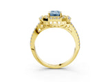 Yellow gold Fancy Blue Emerald  Cut Double Halo Diamond Engagement Ring with Pave Band and Four-Prong Setting_89