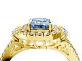 Yellow gold Fancy Blue Emerald  Cut Double Halo Diamond Engagement Ring with Pave Band and Four-Prong Setting_90
