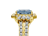 Yellow gold Fancy Blue Emerald  Cut Double Halo Diamond Engagement Ring with Pave Band and Four-Prong Setting_91