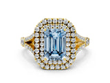 Yellow gold Fancy Blue Emerald  Cut Double Halo Split Shank Diamond Ring with Prong Setting_48