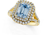 Yellow gold Fancy Blue Emerald  Cut Double Halo Split Shank Diamond Ring with Prong Setting_49