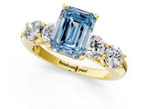 Yellow gold Fancy Blue Emerald  Cut Five-Stone Prong Set Diamond Ring with Classic Band_33