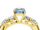 Yellow gold Fancy Blue Emerald  Cut Five-Stone Prong Set Diamond Ring with Classic Band_36
