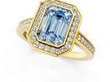 Yellow gold Fancy Blue Emerald Cut Halo Bezel Diamond Pave Band Ring_13